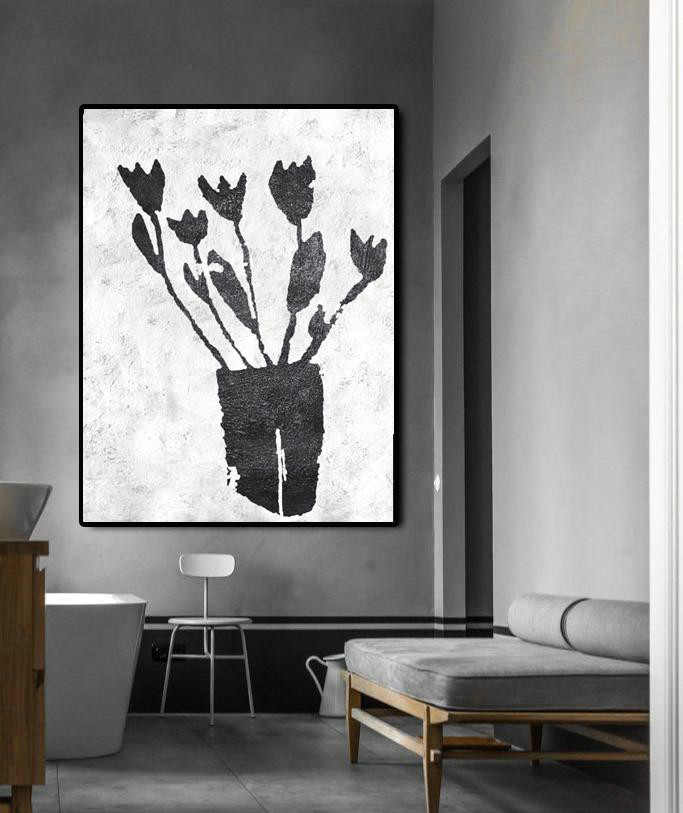 Custom Oil Painting,Black And White Minimal Painting On Canvas - Abstract Painting For Home